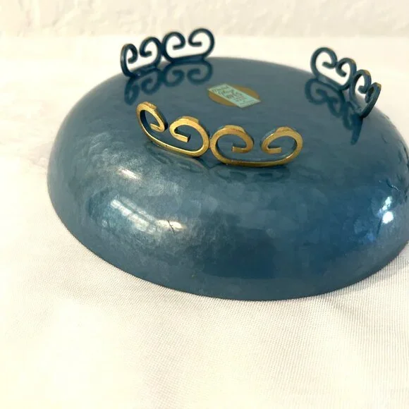 Mid-Century Sea Blue Kyes Greek Key Pedestal Bowl
